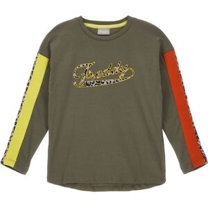 Freddy T-shirt manica lunga con bande colorate e animalier Verde Fango Junior 4 Anni