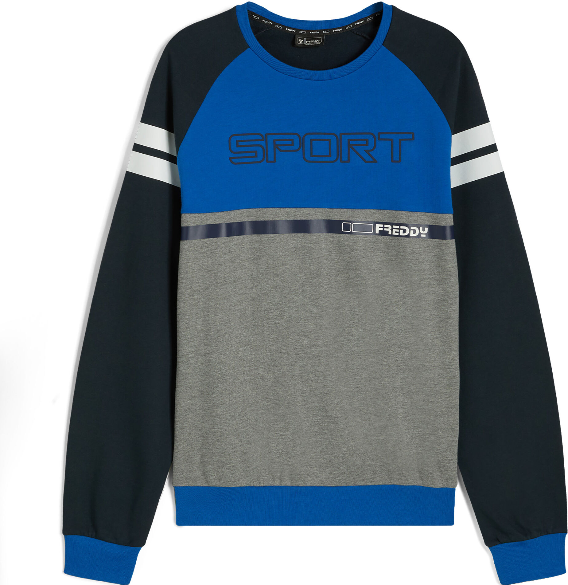 Freddy Felpa girocollo a blocchi di colore con maniche raglan Blu Uomo Small