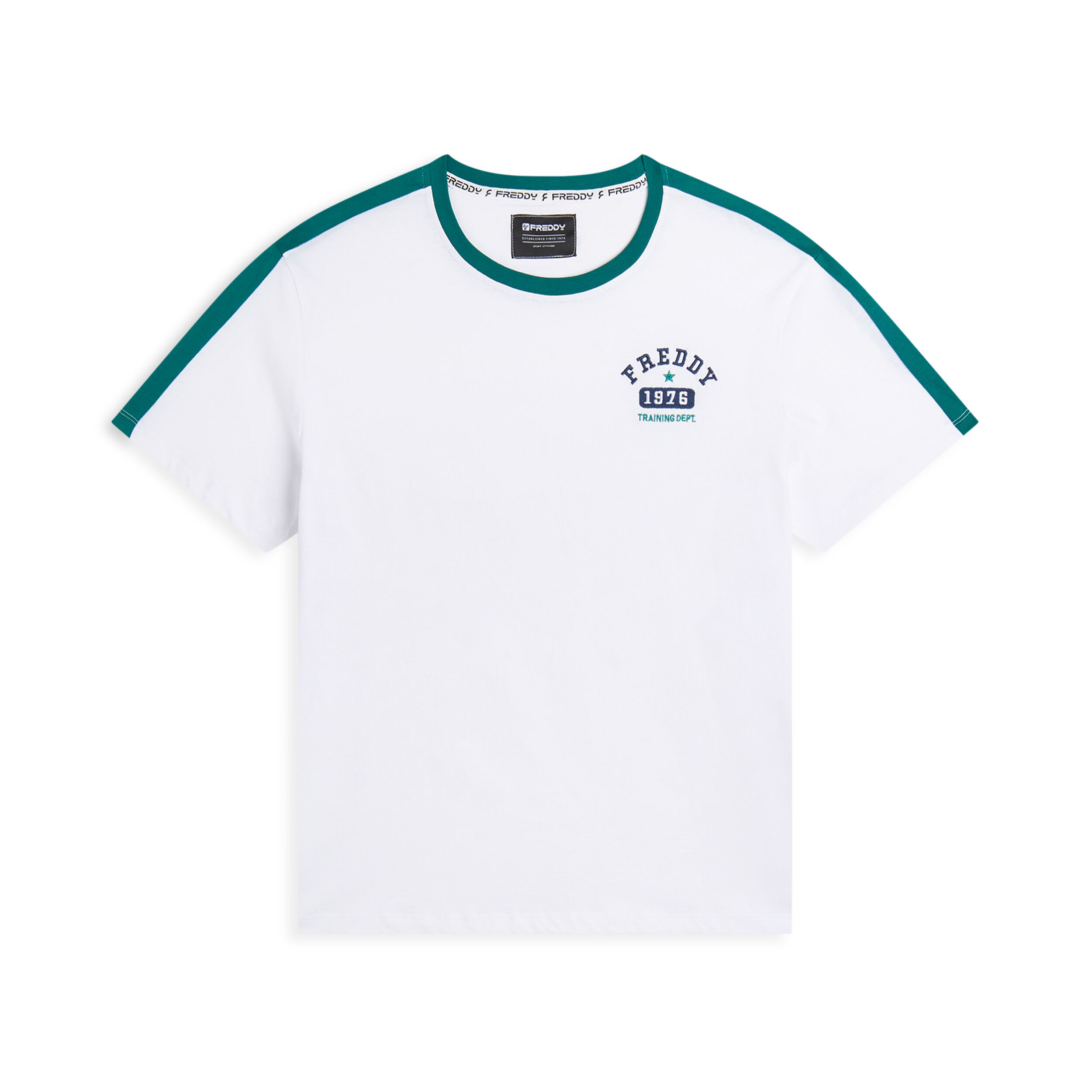 Freddy T-shirt uomo con dettagli a contrasto e logo stile college Bianco Uomo Small