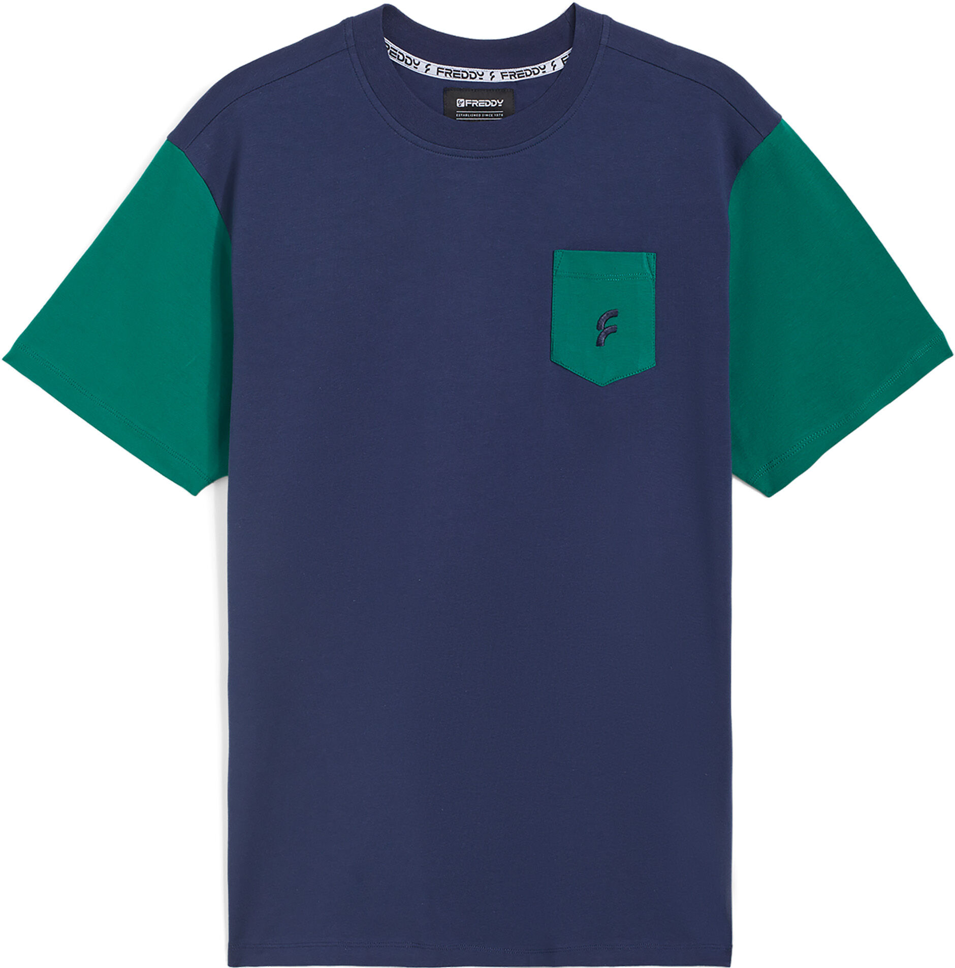 Freddy T-shirt da uomo con maniche e taschino in colore a contrasto Blu Uomo Small