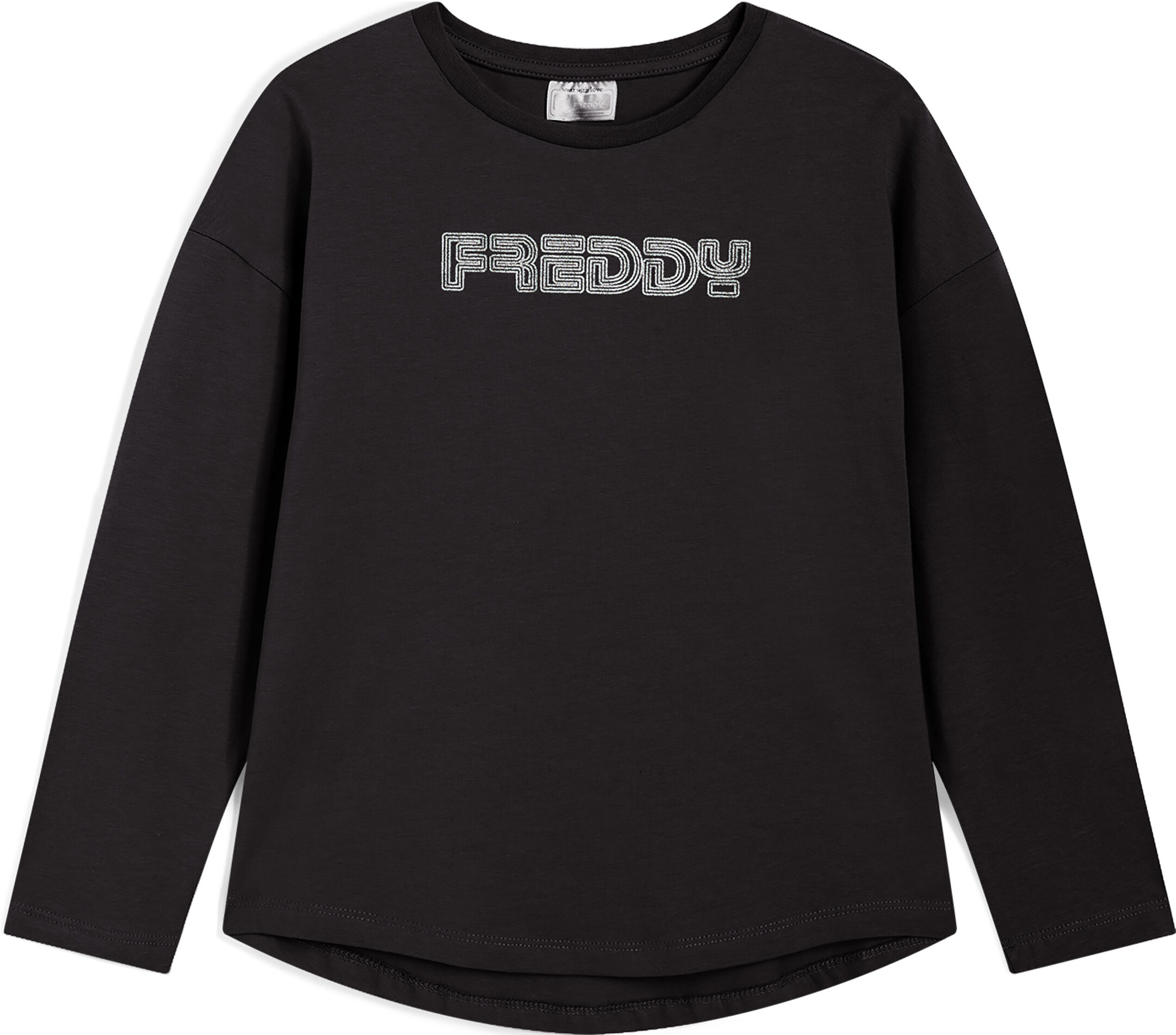 Freddy T-shirt manica lunga con logo argentato e fondo stondato Black Junior 4 Anni