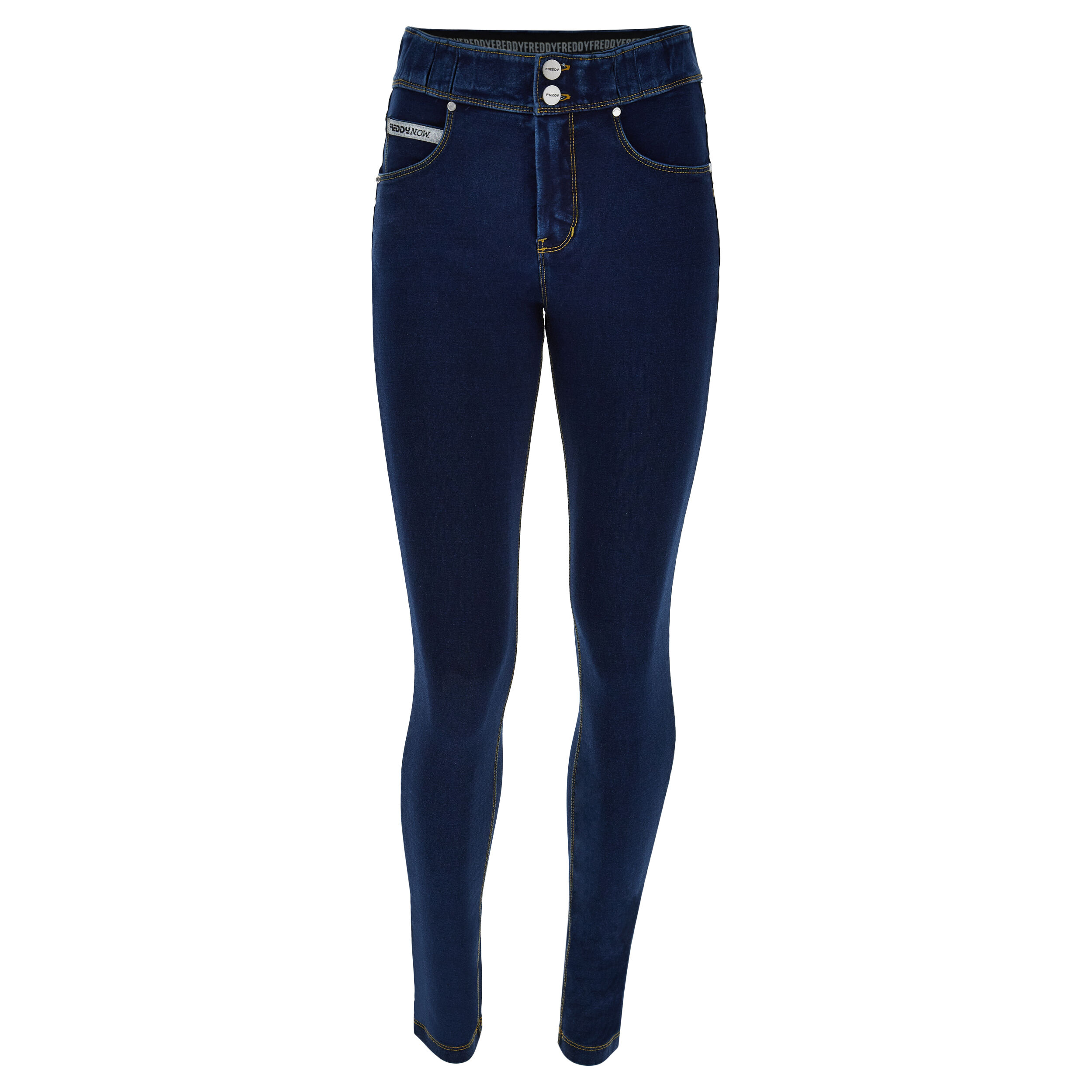 Freddy N.O.W.® Pants pantalone slim fit stile denim fondo stretto Jeans Scuro-Cuciture Gialle Donna Small