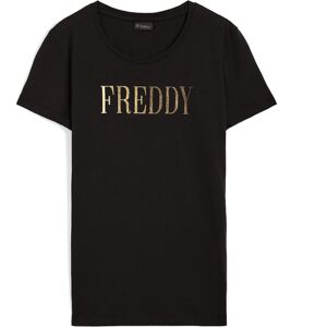 Freddy T-shirt regular fit in jersey con stampa  in oro Nero Donna Extra Small