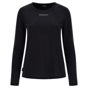 Freddy T-shirt maniche lunghe in jersey con piccolo logo argento Nero Donna Extra Large