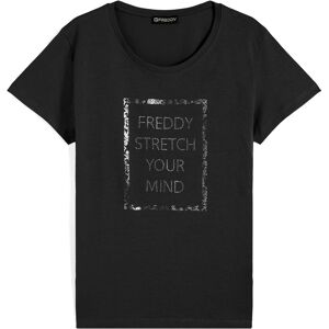 Freddy T-shirt da donna in jersey leggero con slogan in strass Nero Donna Extra Large