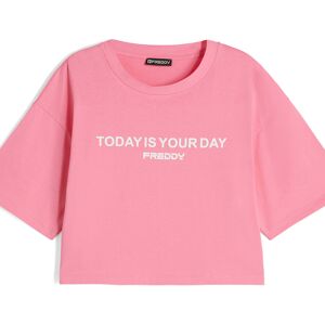 Freddy T-shirt donna corta in jersey con slogan a contrasto Pink Carnation Donna Medium