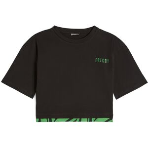 Freddy T-shirt corta da donna con inserto stampa zebrata sul fondo Black- Zebra Black On Green Donna Medium