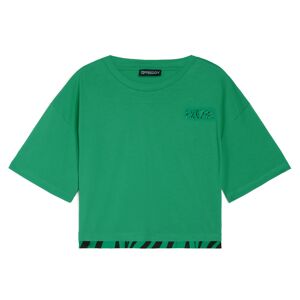 Freddy T-shirt corta da donna con inserto stampa zebrata sul fondo Green- Zebra Black On Green Donna Medium