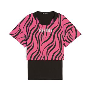 Freddy Set canotta+t-shirt cropped da donna con stampa zebrata Black-Zebra Black On Fuchsia Donna Large