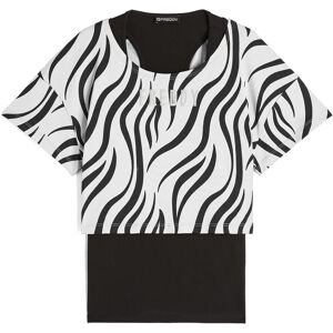 Freddy Set canotta+t-shirt cropped da donna con stampa zebrata Black- Zebra Black On Beige Donna Large