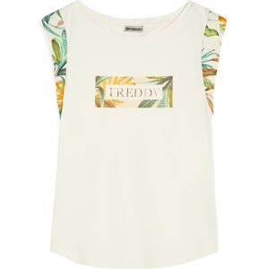 Freddy T-shirt donna con maniche in viscosa e grafica tropical White -B&W Allover Flower Donna Extra Large