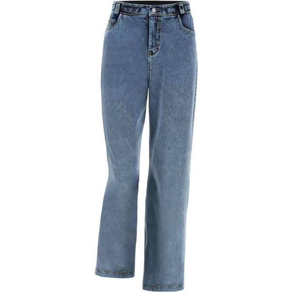 freddy pantaloni  black wide leg denim navetta acid wash jeans slavato-cuciture gialle donna small