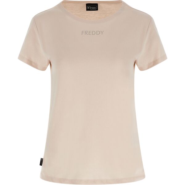 freddy t-shirt girocollo con piccolo logo in micro pois argento almond peach donna large