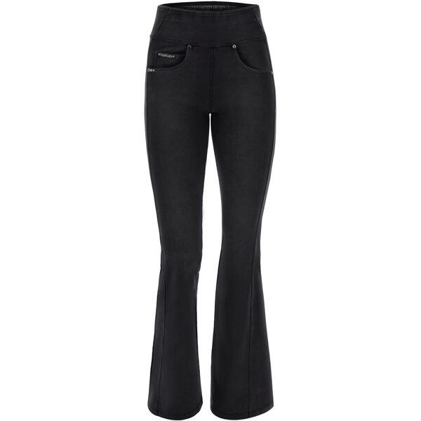 freddy pantaloni n.o.w.® vita alta a zampa in jersey denim jeans nero-cuciture in tono donna large