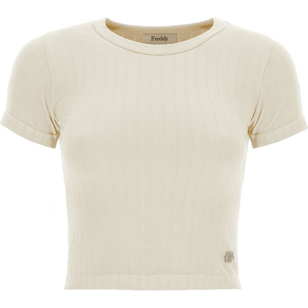 freddy t-shirt cropped slim fit in tricot a costine tofu donna extra large