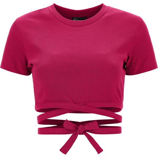 freddy crop top slim fit in costina con fondo annodabile fluo fuchsia donna extra large