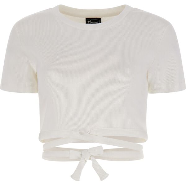 freddy crop top slim fit in costina con fondo annodabile blanc de blanc donna extra small