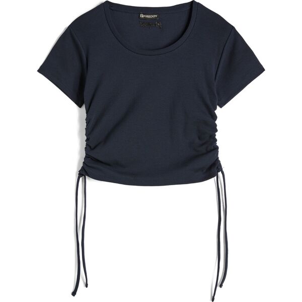 freddy t-shirt donna slim fit in costina con laccetti sui fianchi blu navy donna extra small