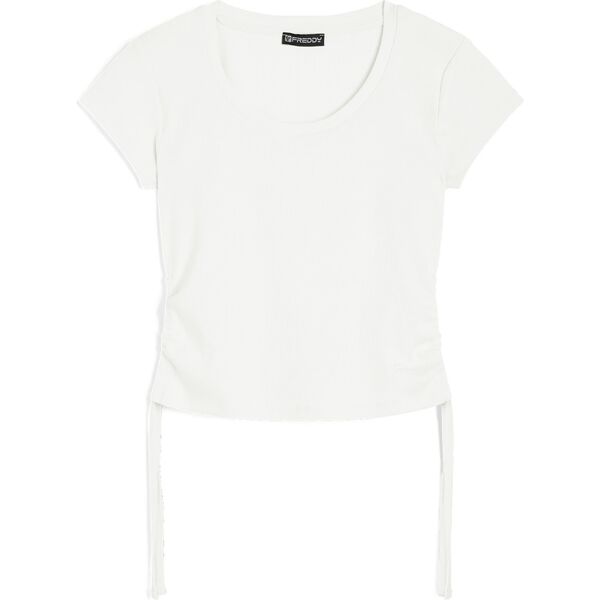 freddy t-shirt donna slim fit in costina con laccetti sui fianchi white alyssum donna extra small