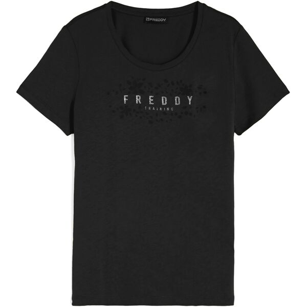 freddy t-shirt in jersey leggero con grafica floreale e glitter nero donna extra small