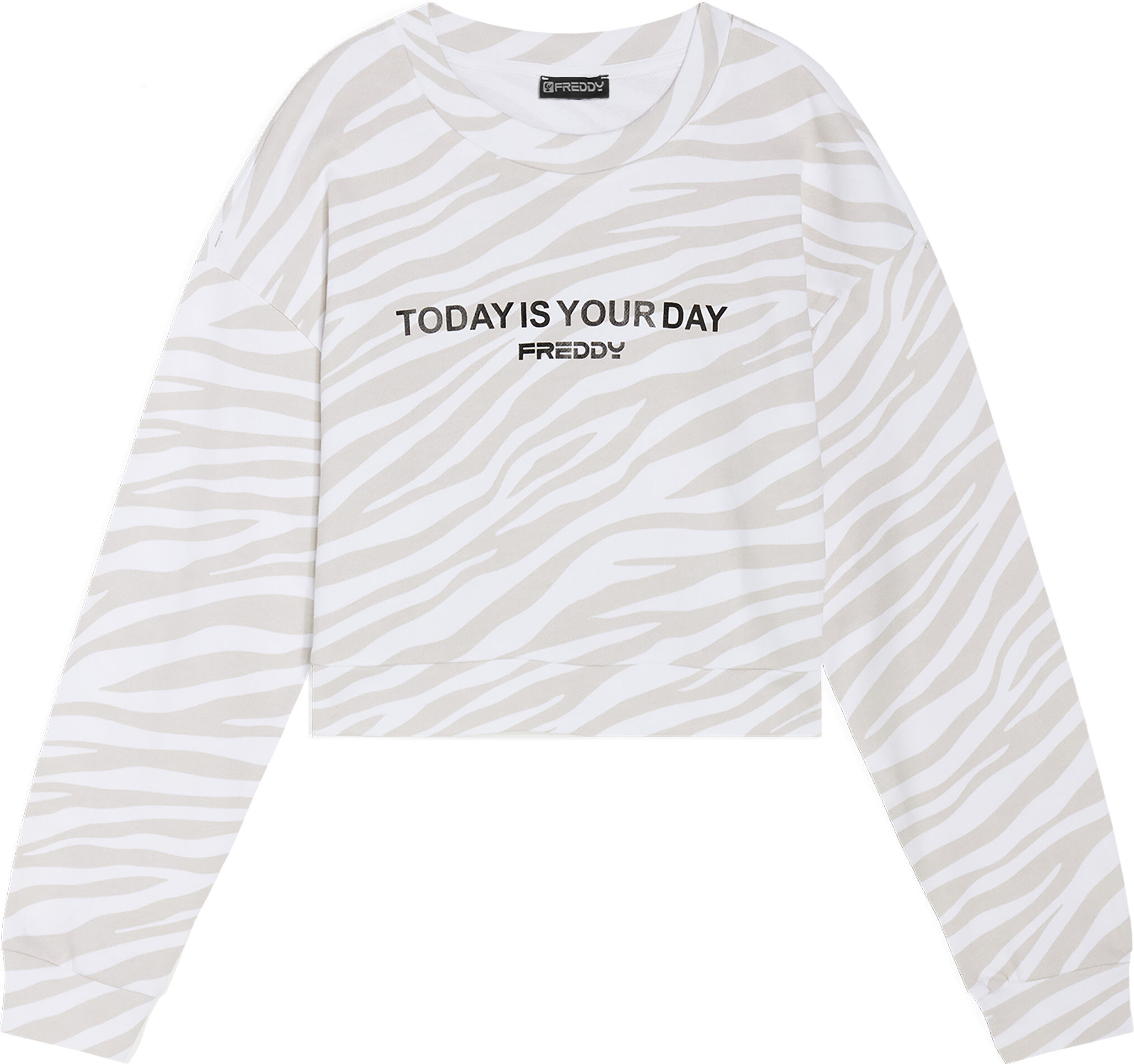 freddy felpa donna girocollo corta in vita con stampa zebrata zebra animalier - white donna extra large