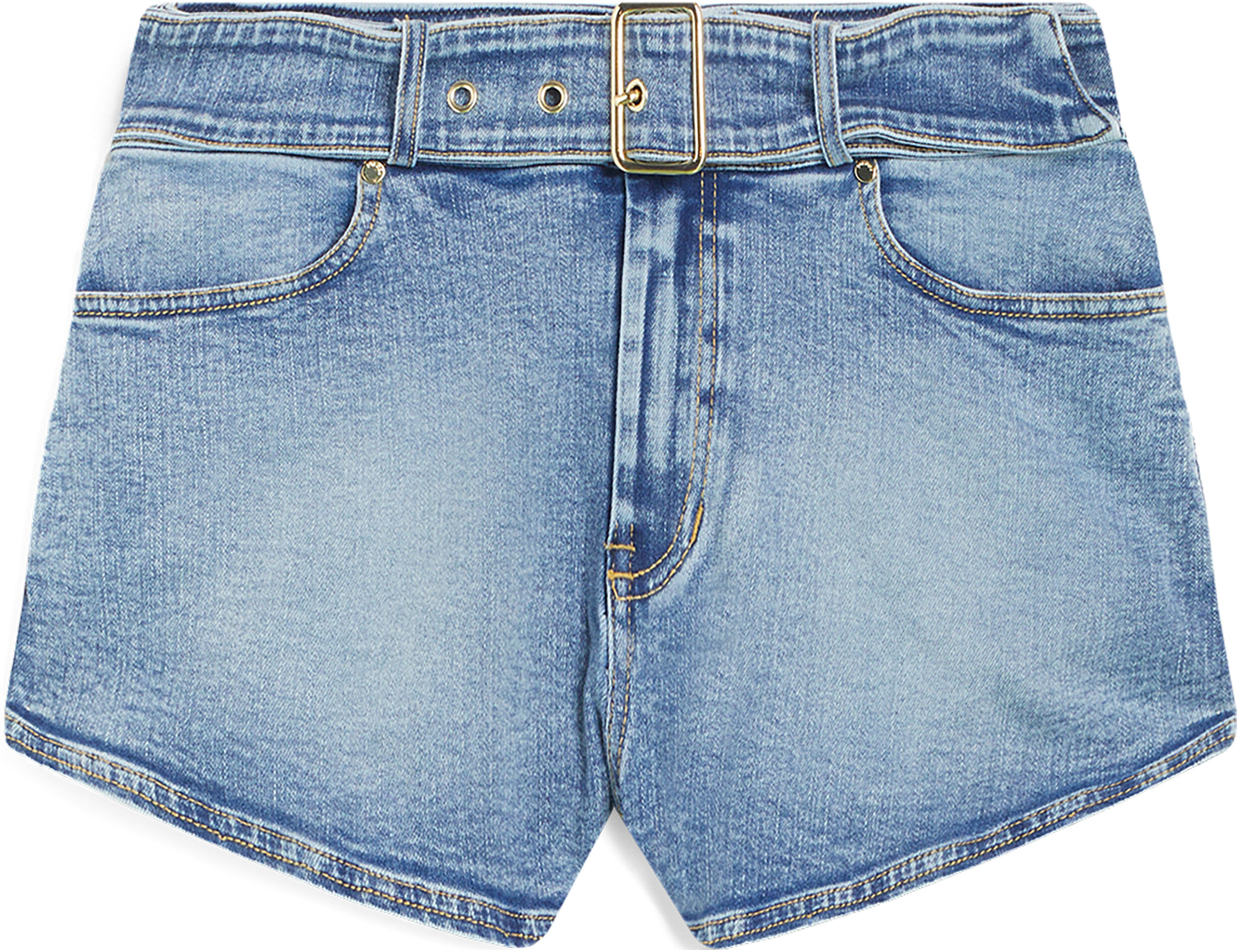 Freddy Micro shorts in denim con vita bassa e cintura Denim Blu Medio-Yellow Seams Donna Extra Large