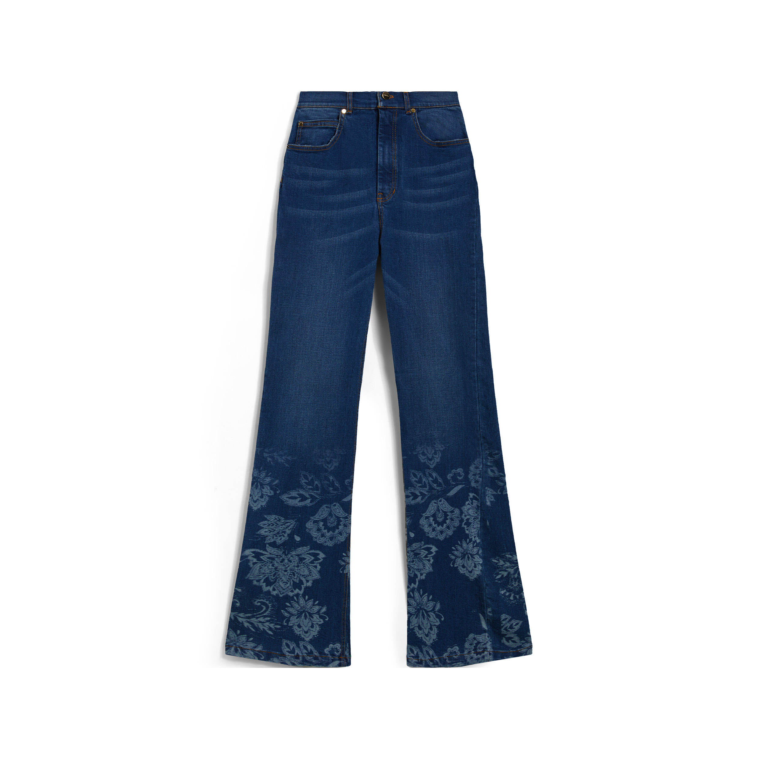 Freddy Jeans vita alta flondo a zampa decorato da grafica floreale Denim Blu Medio-Tob. Seams Donna Large