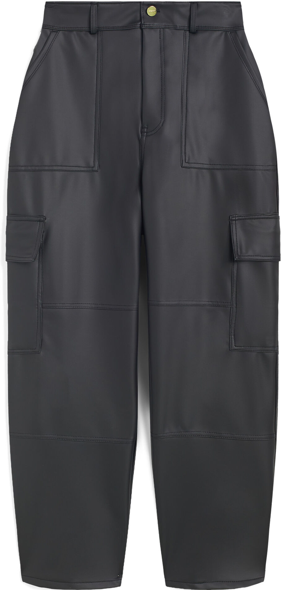 Freddy Pantaloni cargo in similpelle gamba straight cropped Nero Donna Small