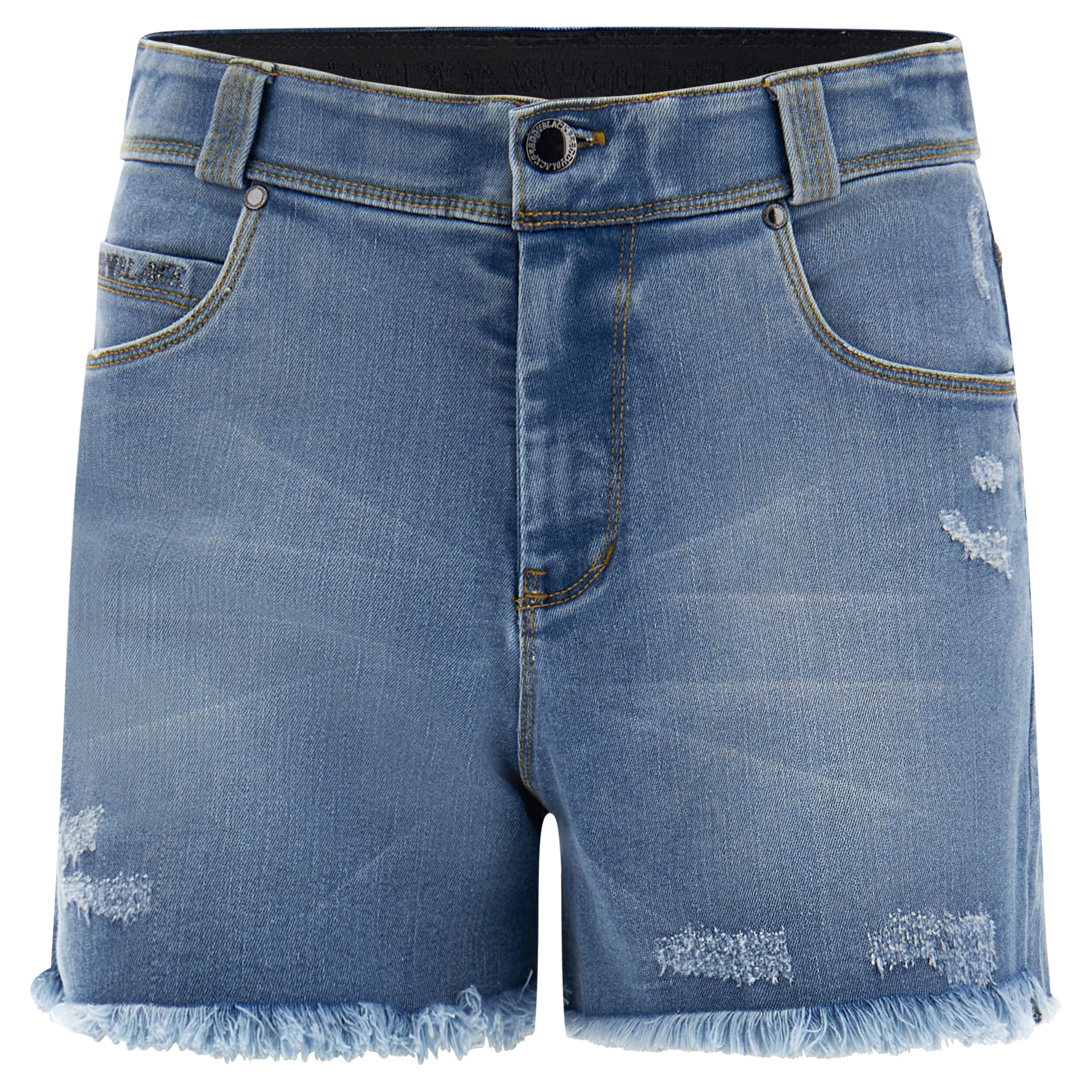 Freddy Shorts  BLACK in denim chiaro con fondo sfrangiato Denim Light Blue-Yellow Seams Donna Small