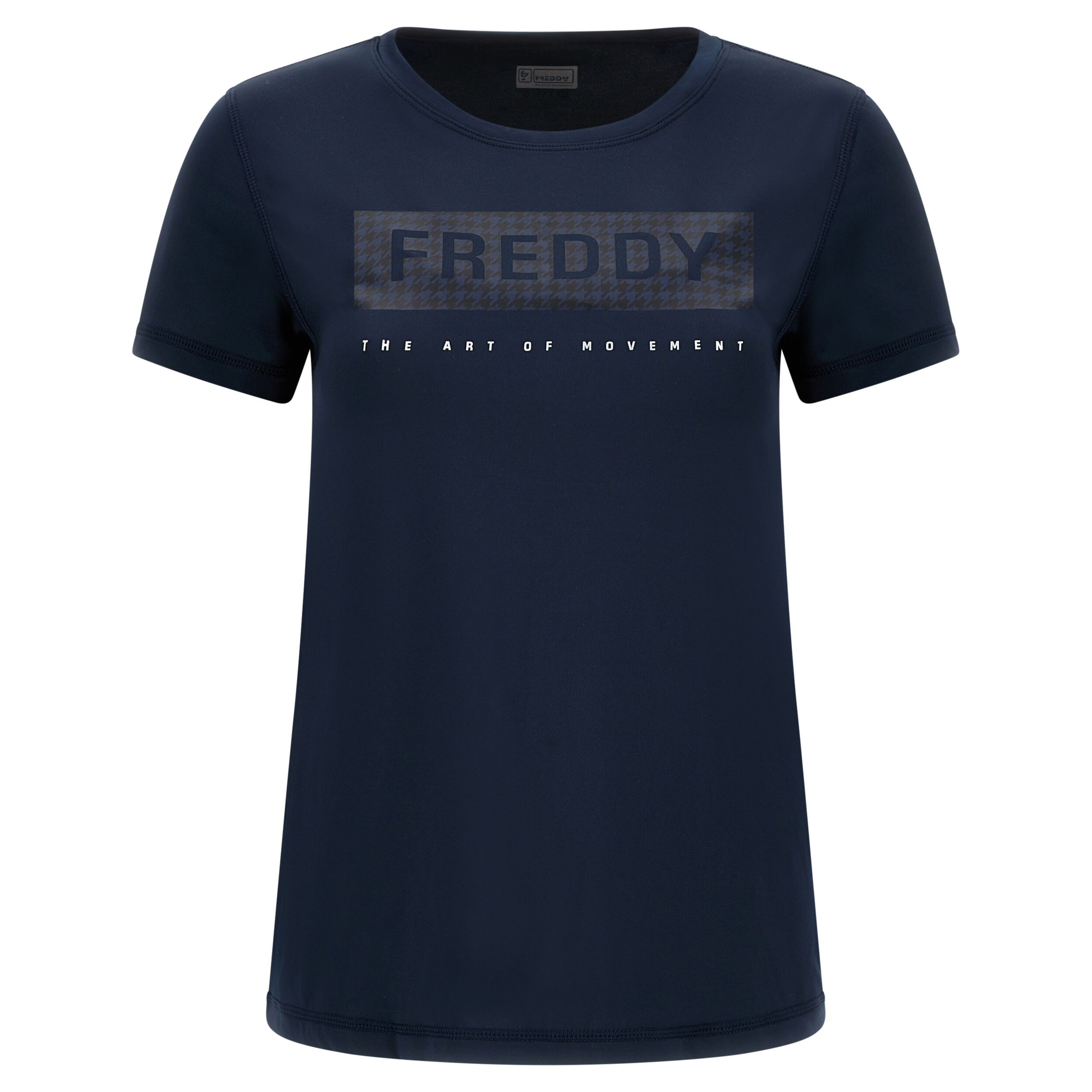 Freddy T-shirt sostenibile traspirante grafica THE ART OF MOVEMENT Blue Navy-Blue Pied De Poule Donna Extra Small