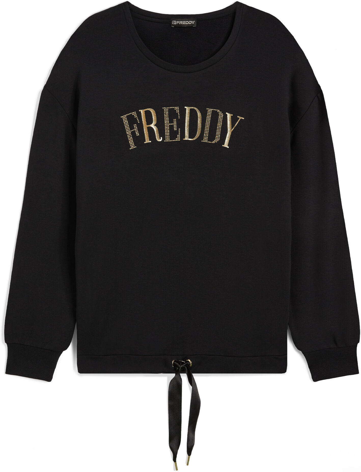 Freddy Felpa comfort con coulisse sul fondo e logo oro chiaro Nero Donna Extra Small