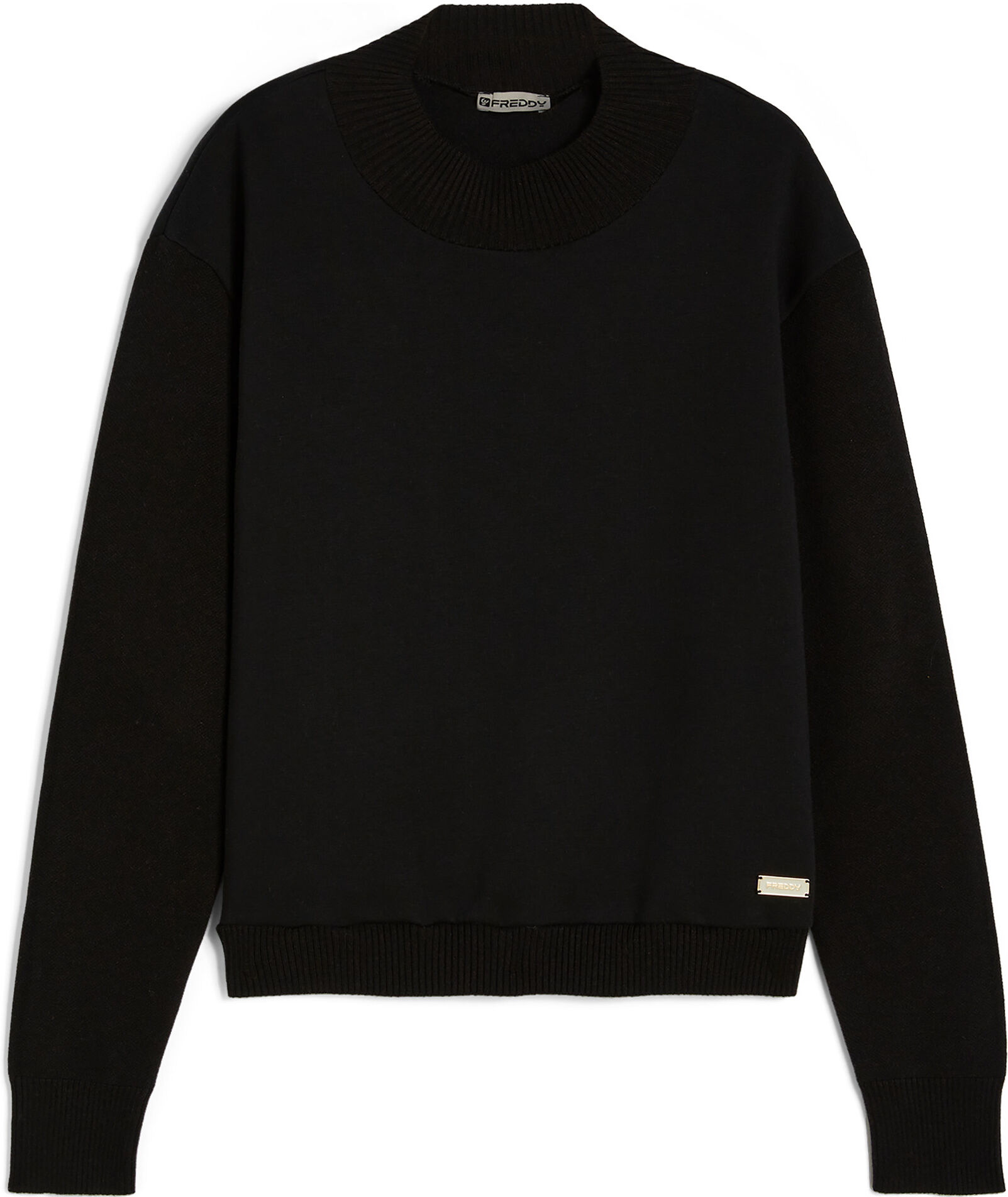 Freddy Felpa corta con collo alto e maniche in tricot di viscosa Nero Donna Small