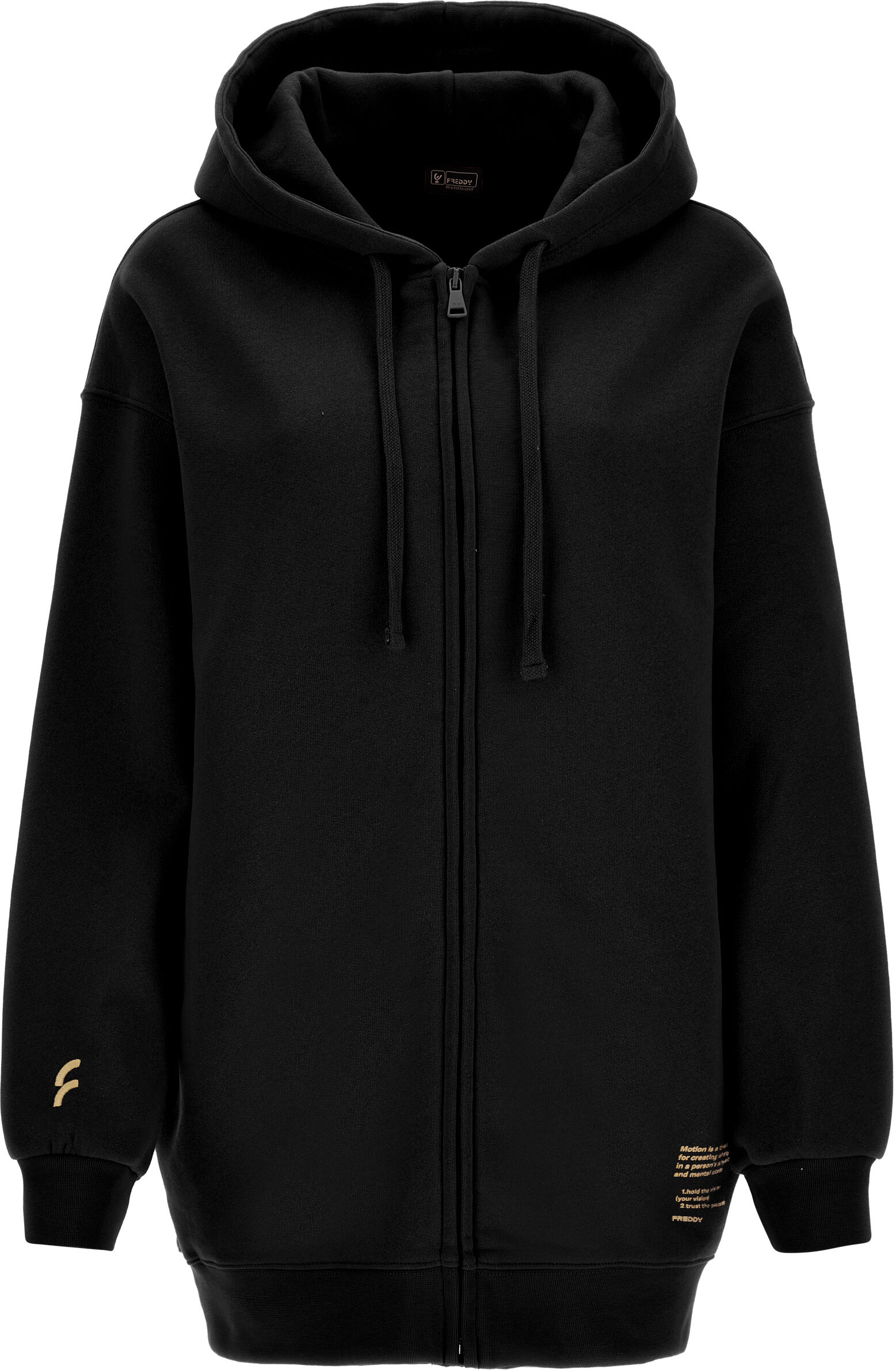 Freddy Felpa oversize zippata con cappuccio e stampa sul fondo Nero Donna Large