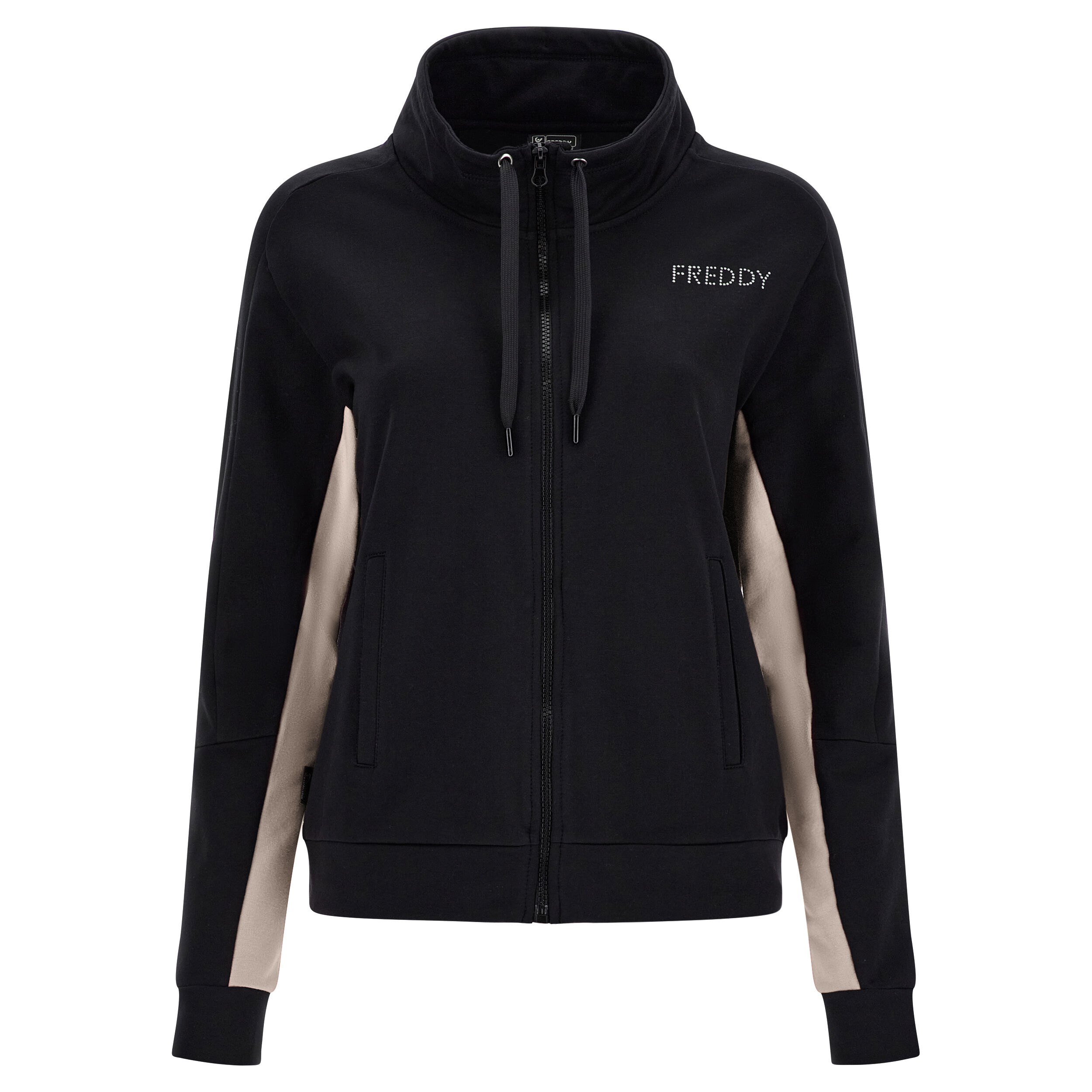 Freddy Felpa zip e collo alto con interno manica in contrasto Black-Almond Peach Donna Extra Small