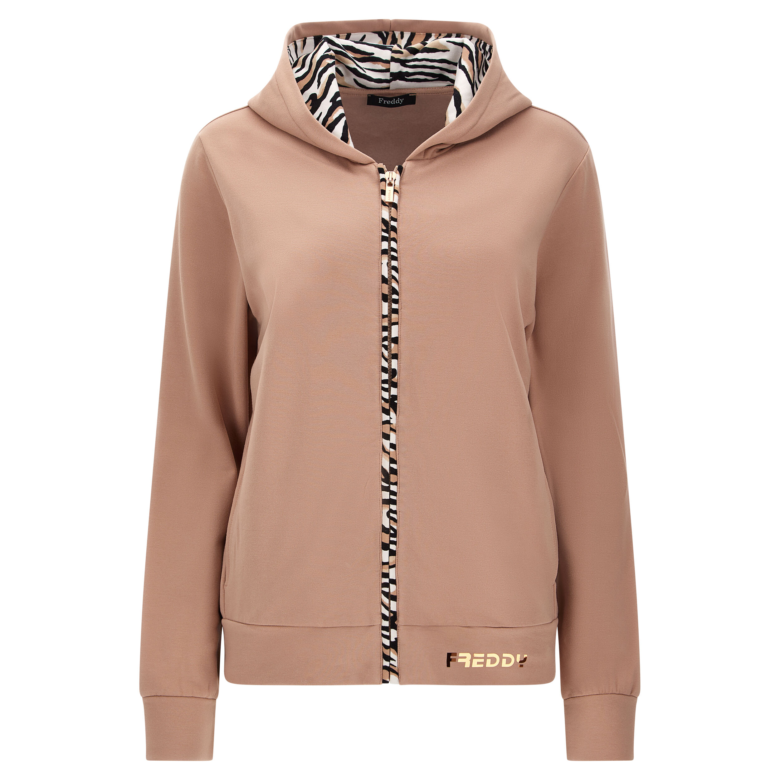 Freddy Felpa cappuccio e zip in viscosa con inserti tigrati Roebuck Animalier Donna Small