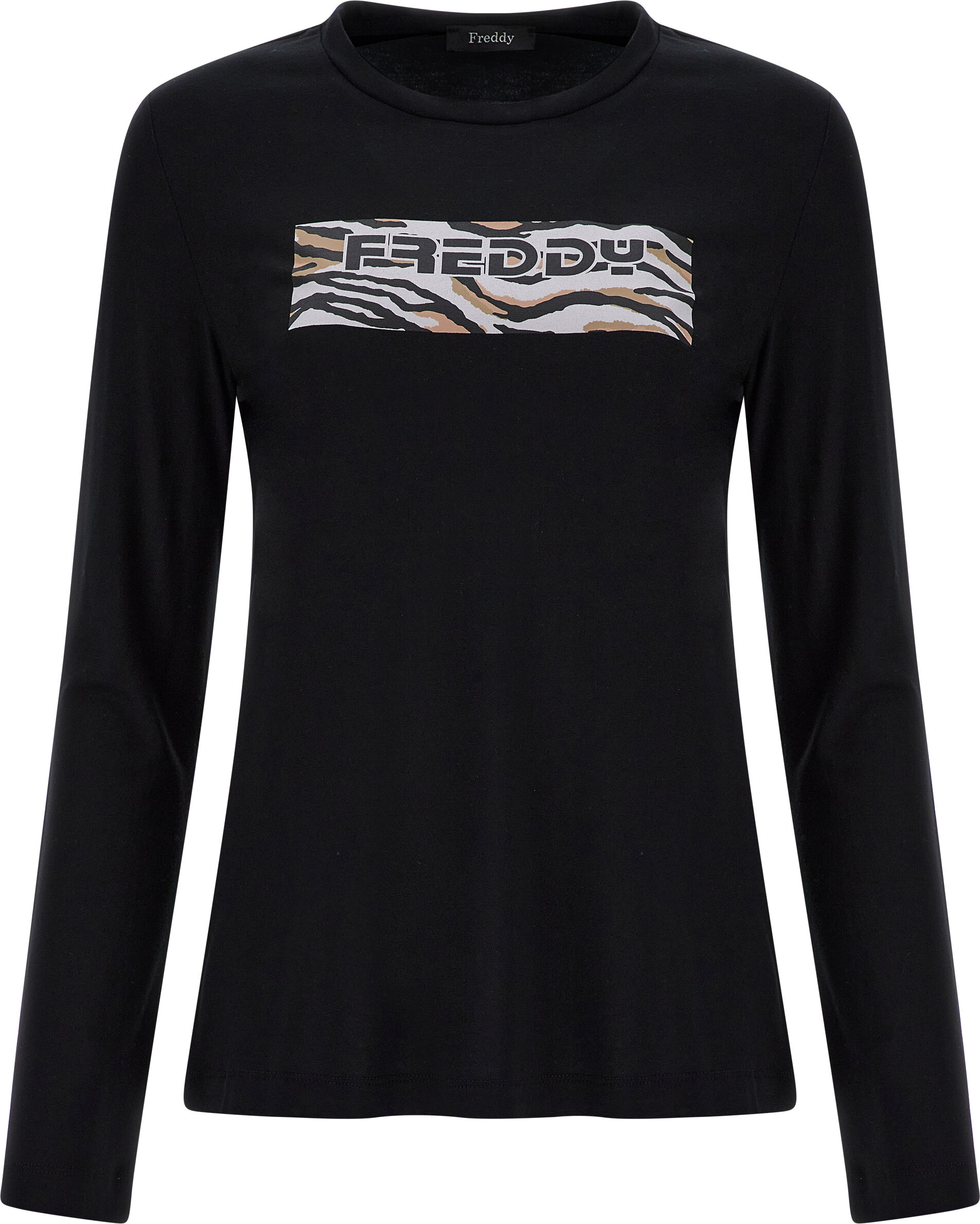 Freddy T-shirt manica lunga in jersey di viscosa con stampa tigrata Nero Donna Extra Small