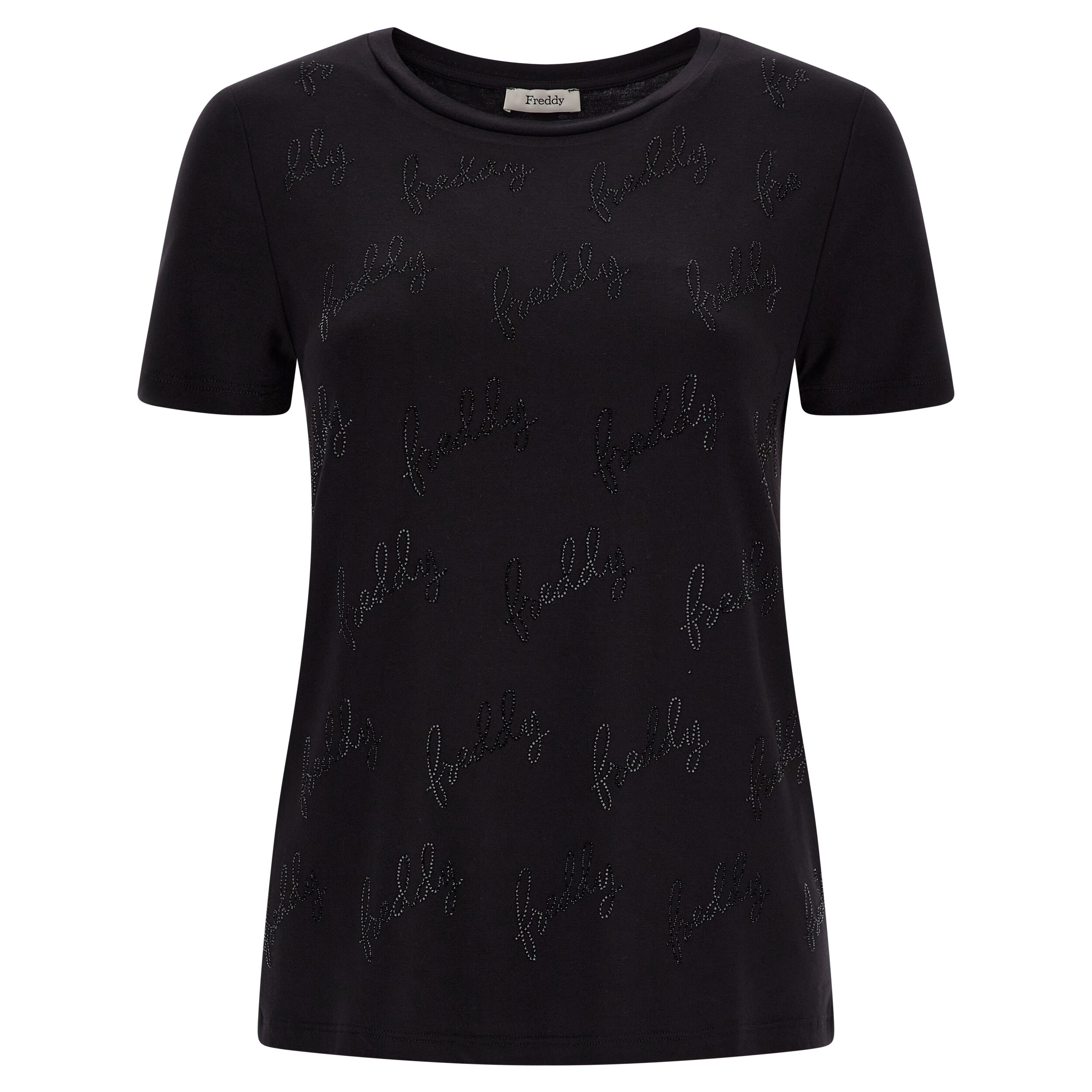 Freddy T-shirt con logo all-over in strass sul fronte Black- Gray Black Donna Medium