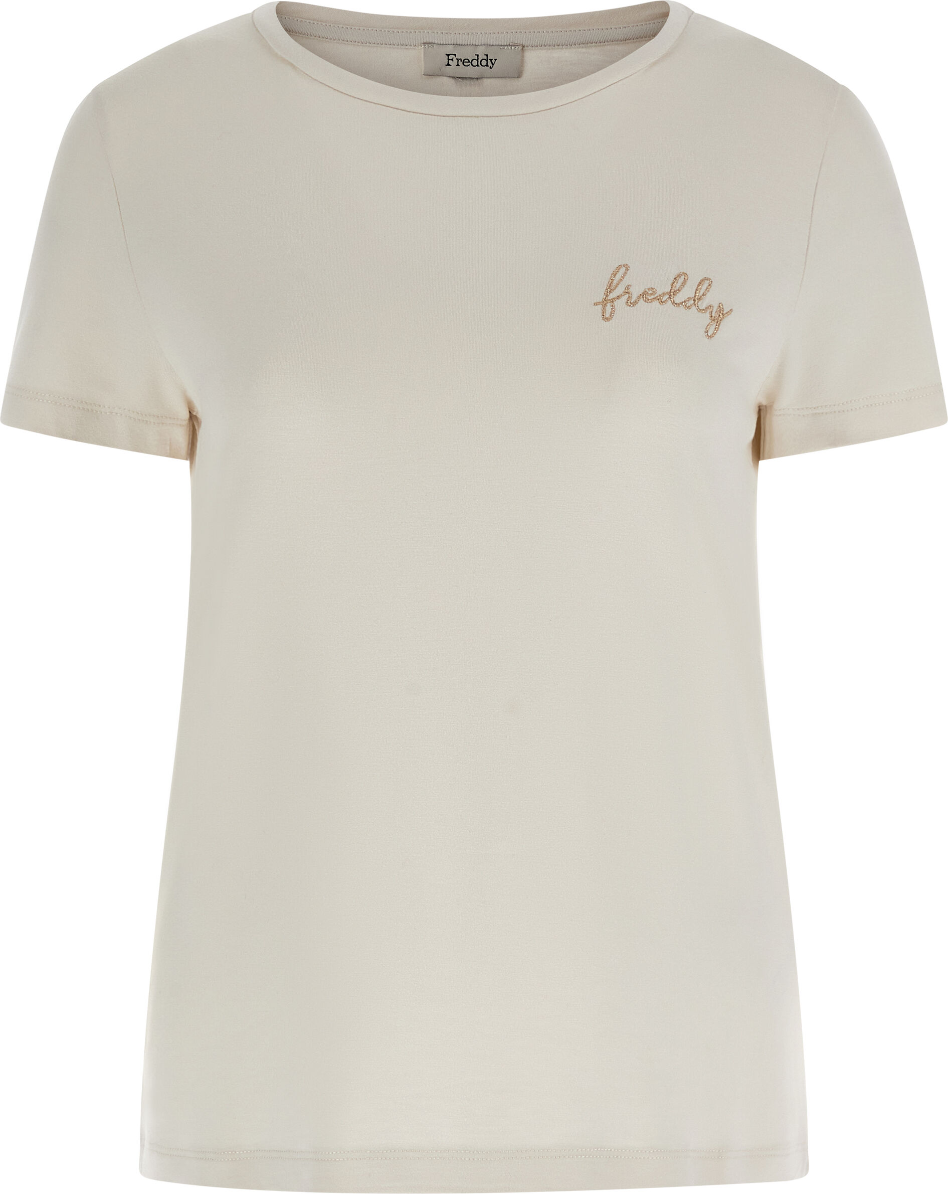 Freddy T-shirt in jersey viscosa con logo ricamato in lurex White Sand Donna Extra Large