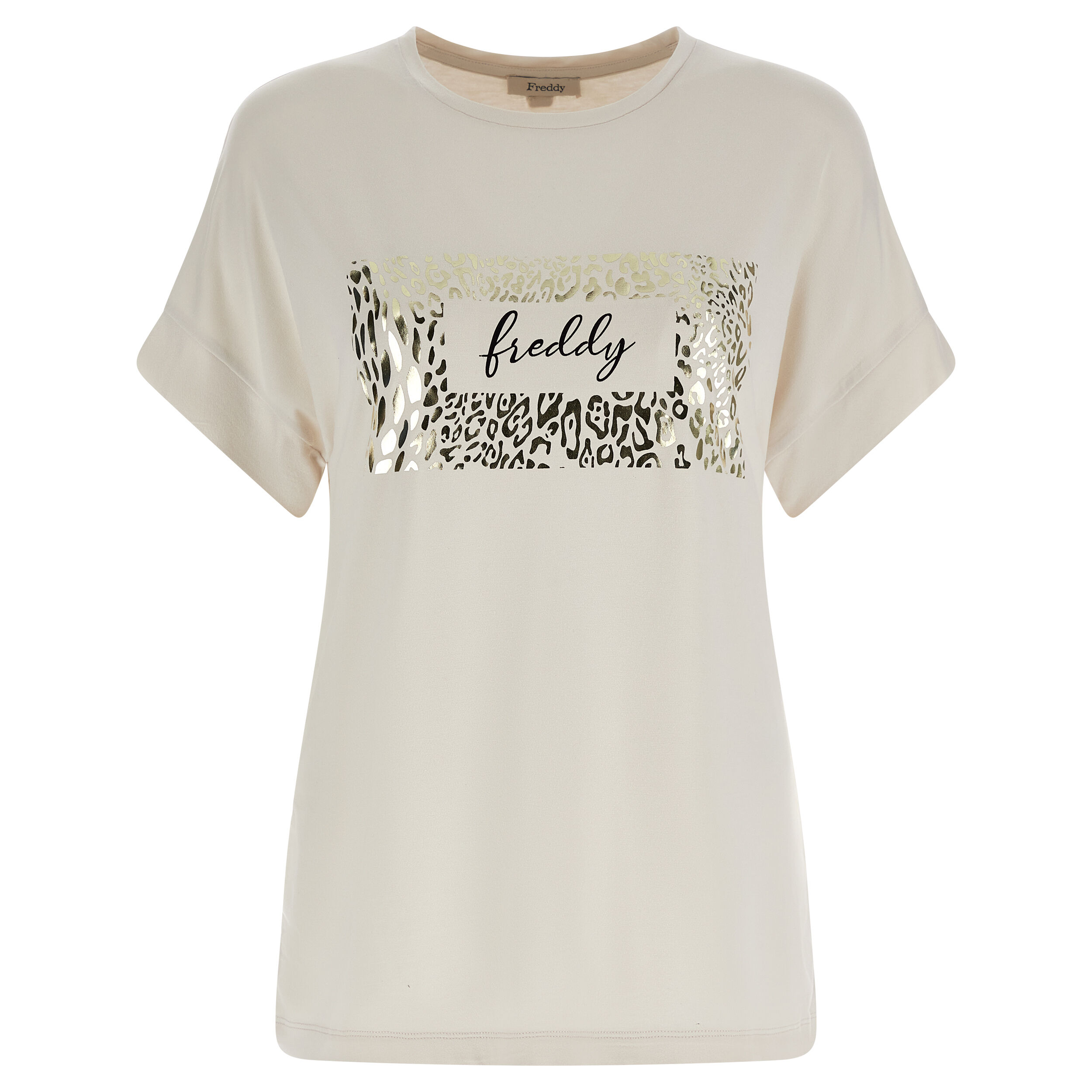 Freddy T-shirt in jersey viscosa con grafica lucida in tono colore White Sand Donna Small