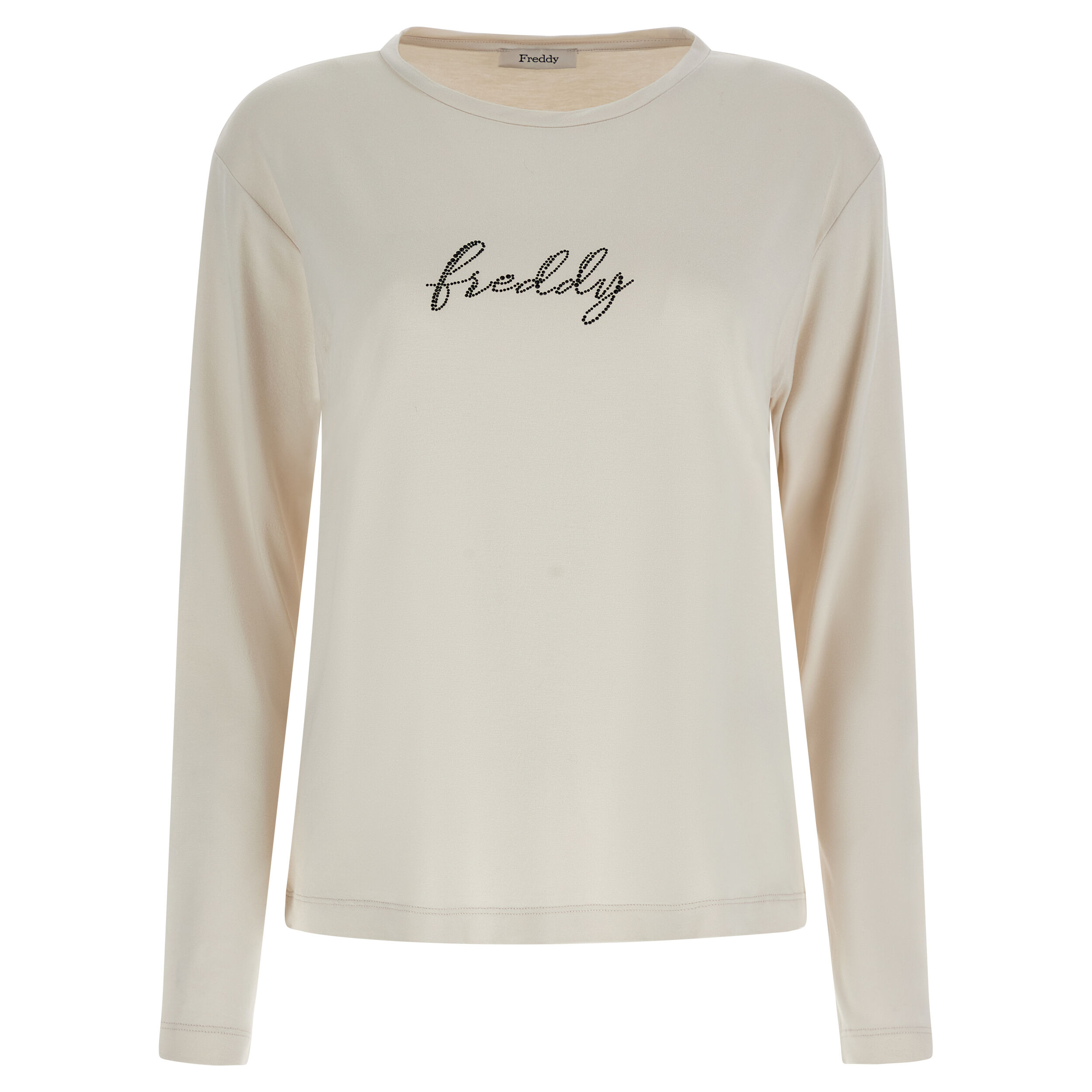 Freddy T-shirt manica lunga in jersey viscosa con logo in strass White Sand Donna Medium