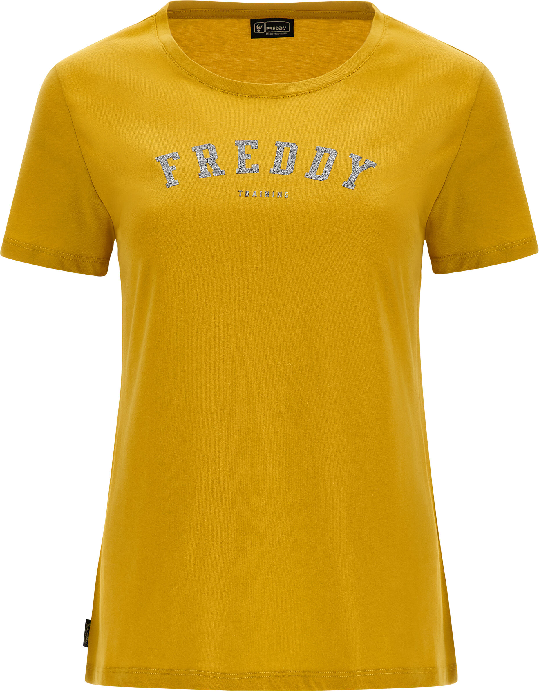 Freddy T-shirt girocollo in jersey con stampa college glitter Oil Yellow Donna Extra Small