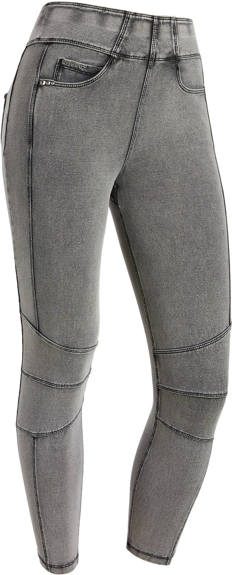 Freddy Pantaloni N.O.W.® in jersey denim con cuciture stile biker Light Grey-Seams Black Donna Small