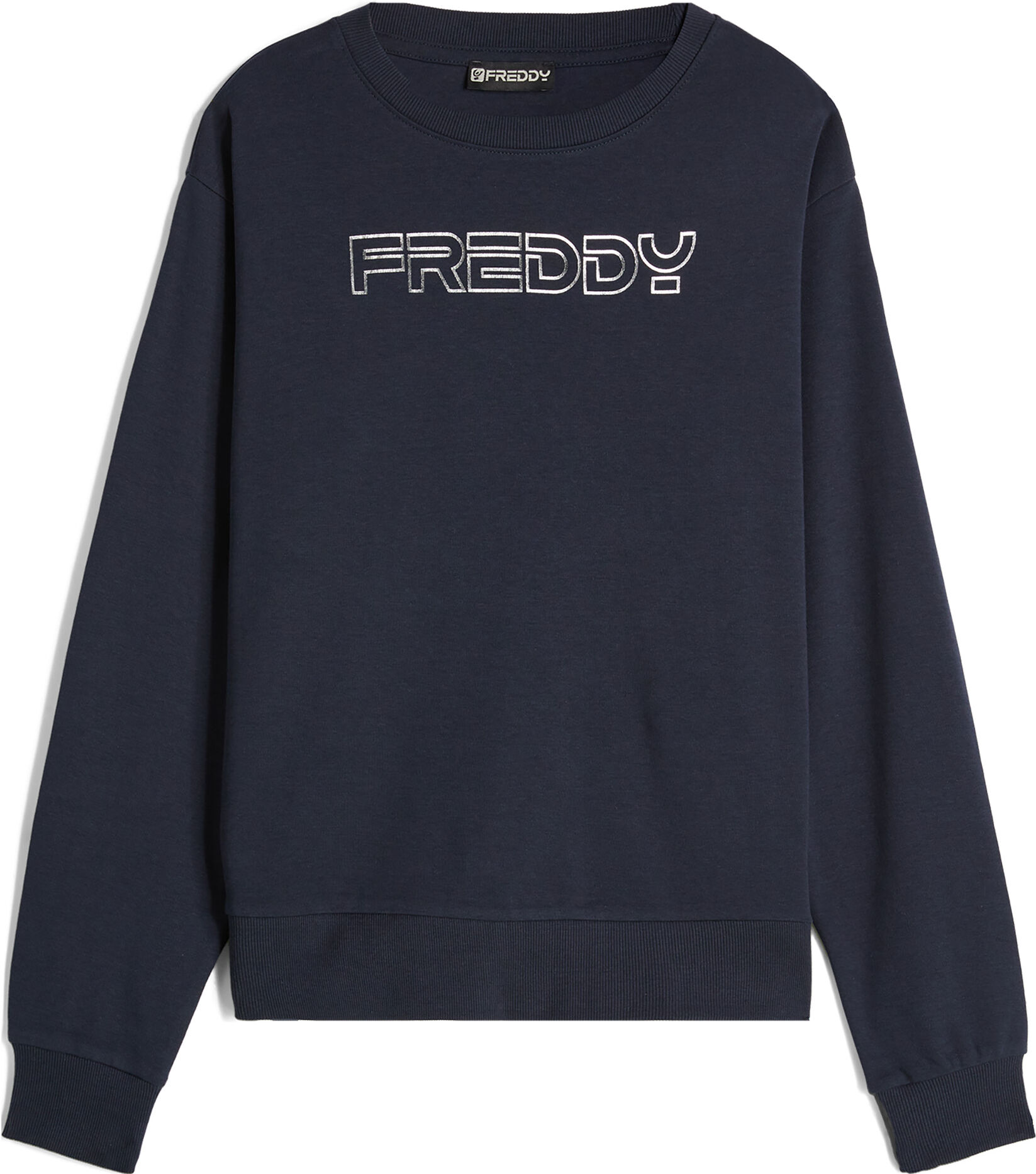 Freddy Felpa interlock girocollo con stampa  sul fronte Blu Navy Donna Extra Small