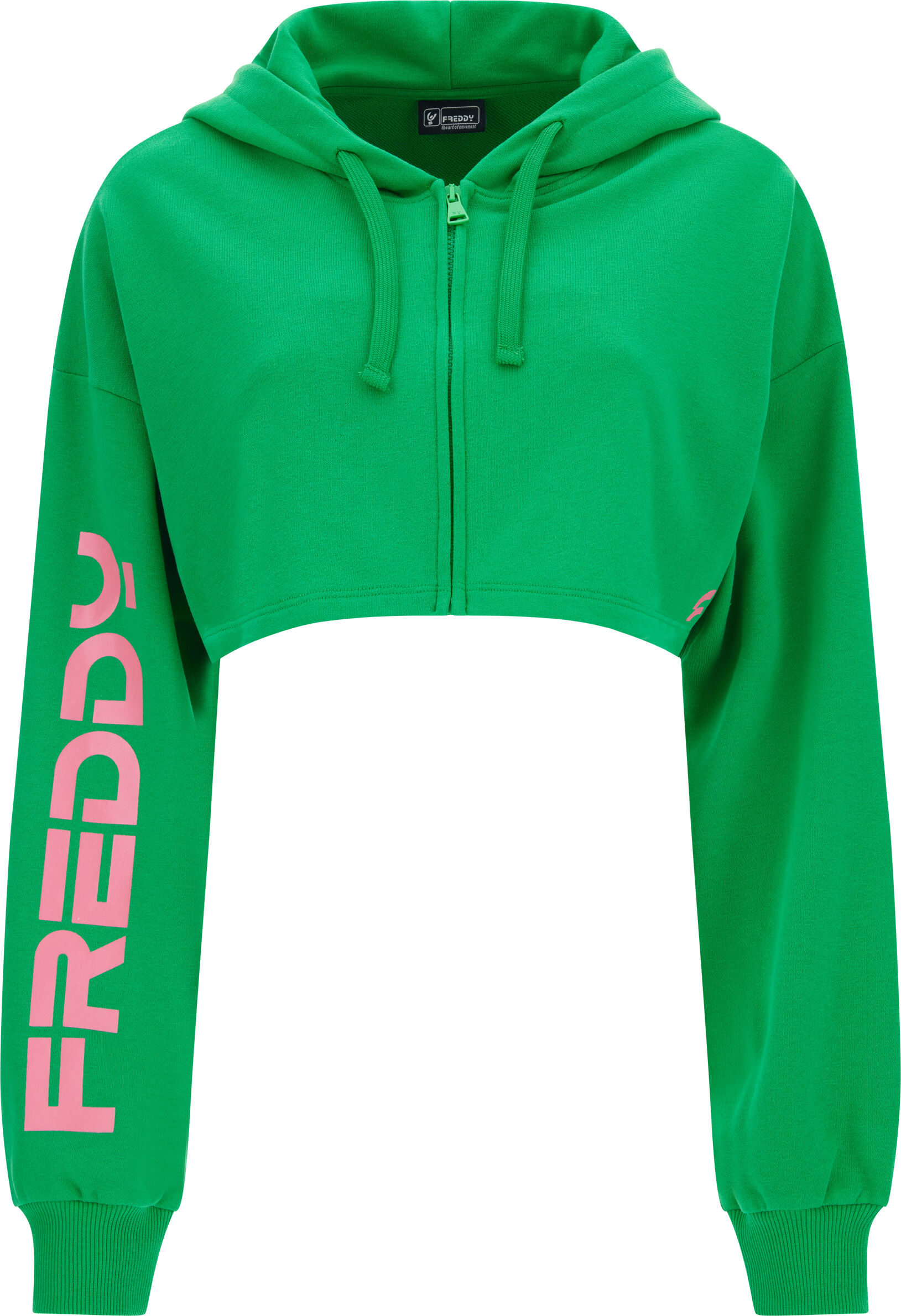 Freddy Felpa super cropped con cappuccio e stampa su una manica Bright Green Donna Large