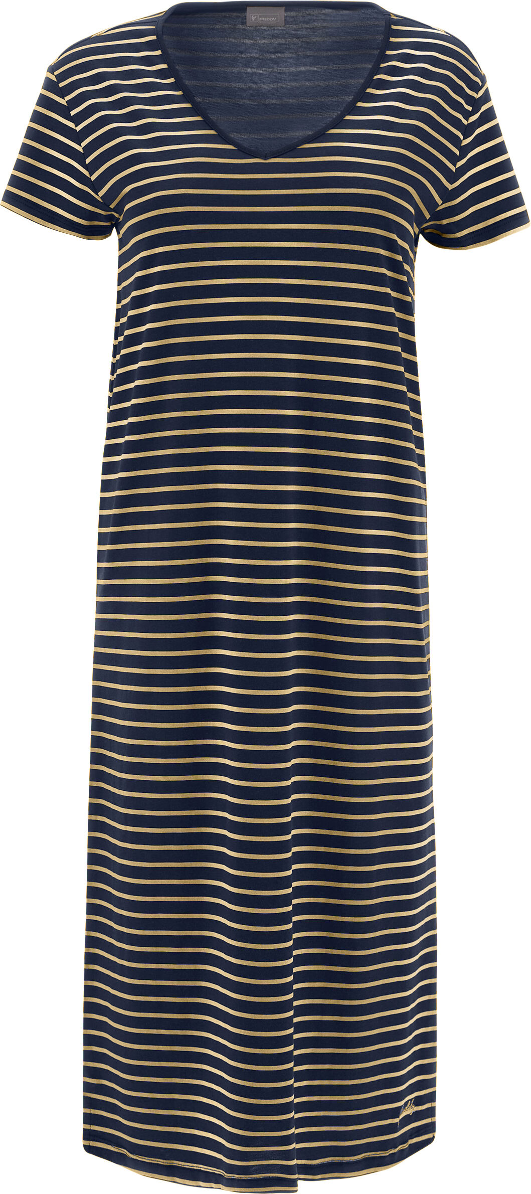 Freddy Abito in jersey a righe con scollo a V Blu Navy-Gold Donna Extra Large