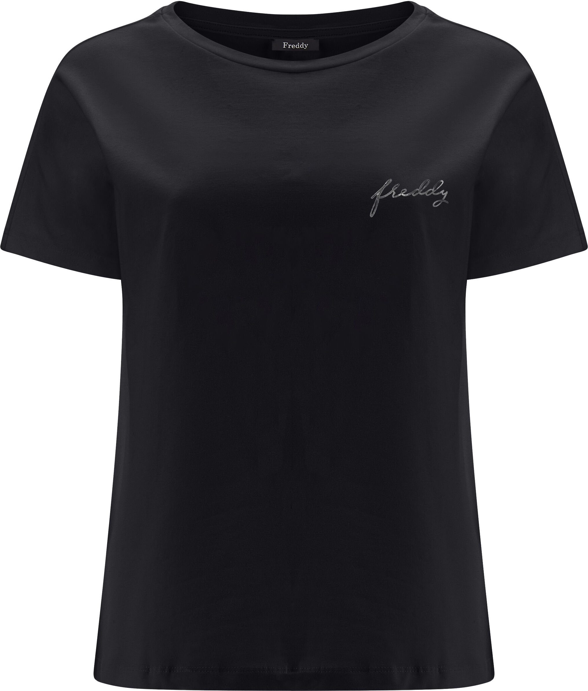 Freddy T-shirt comfort fit elasticizzata con stampa sul lato cuore Nero Donna Extra Small