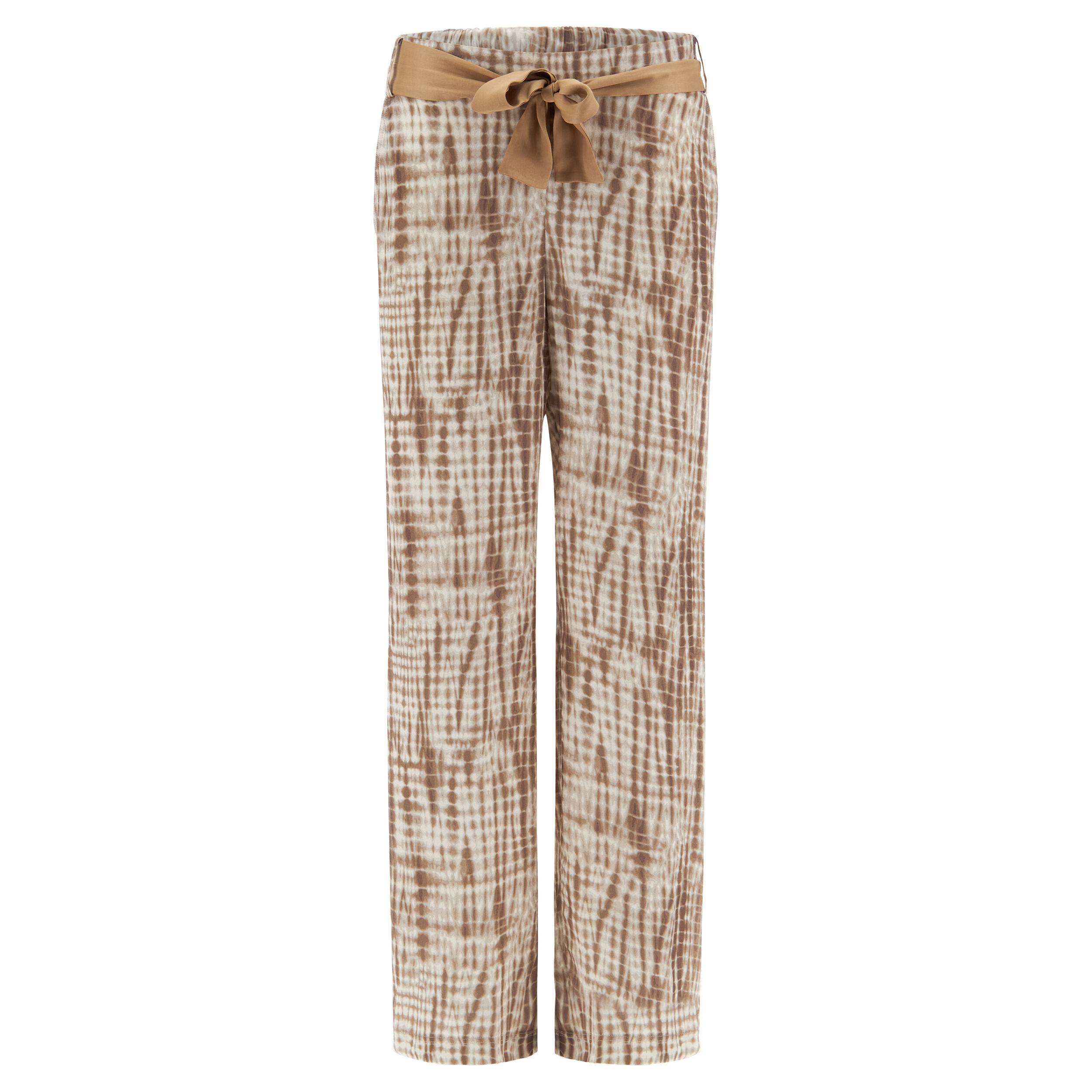 Freddy Pantaloni in satin di viscosa a fantasia con cintura abbinata Tie Dye Beige Donna Small