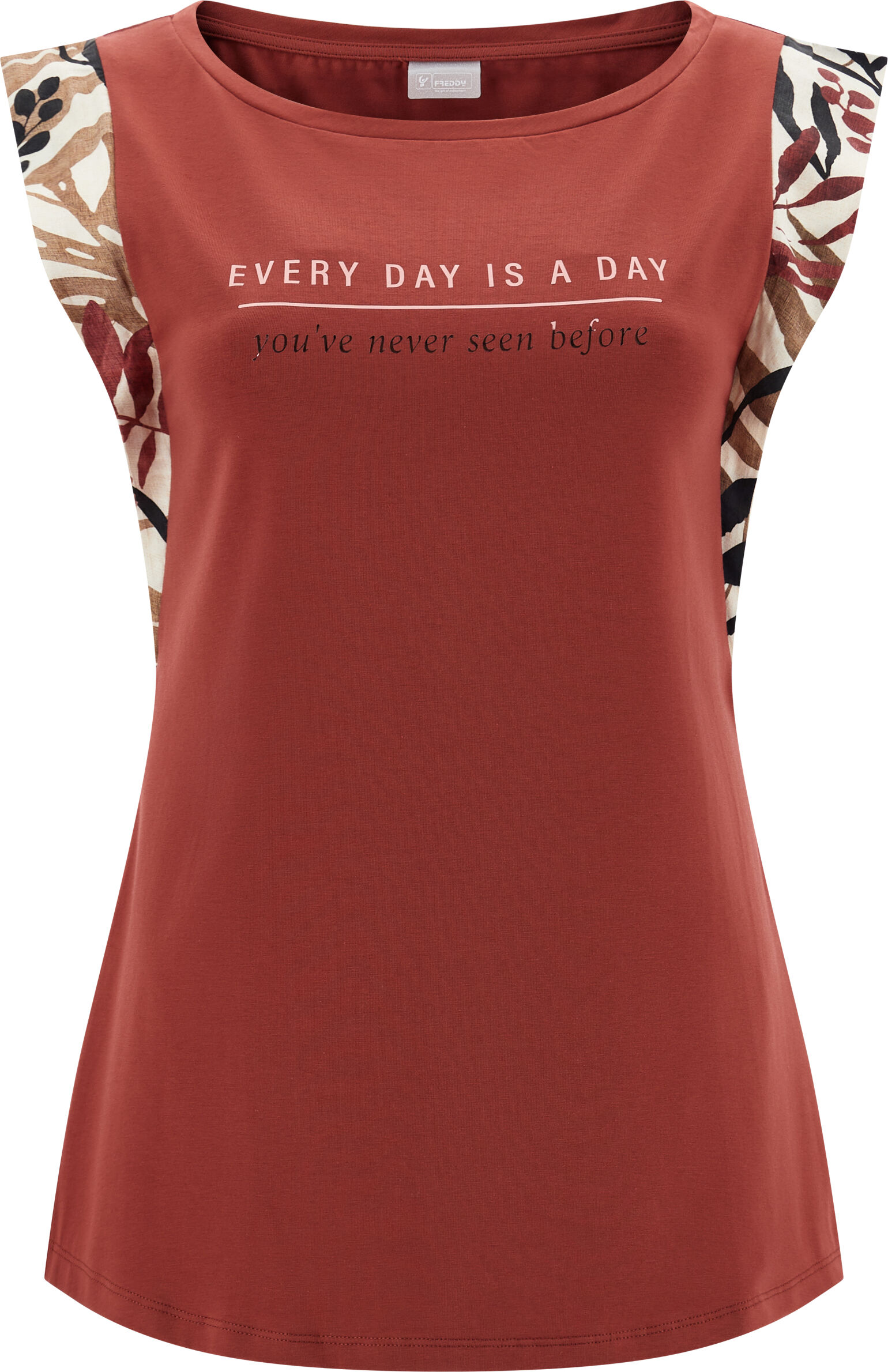 Freddy T-shirt in modal con maniche ad aletta in viscosa stampata Tandori Red-Allover Flower Donna Large