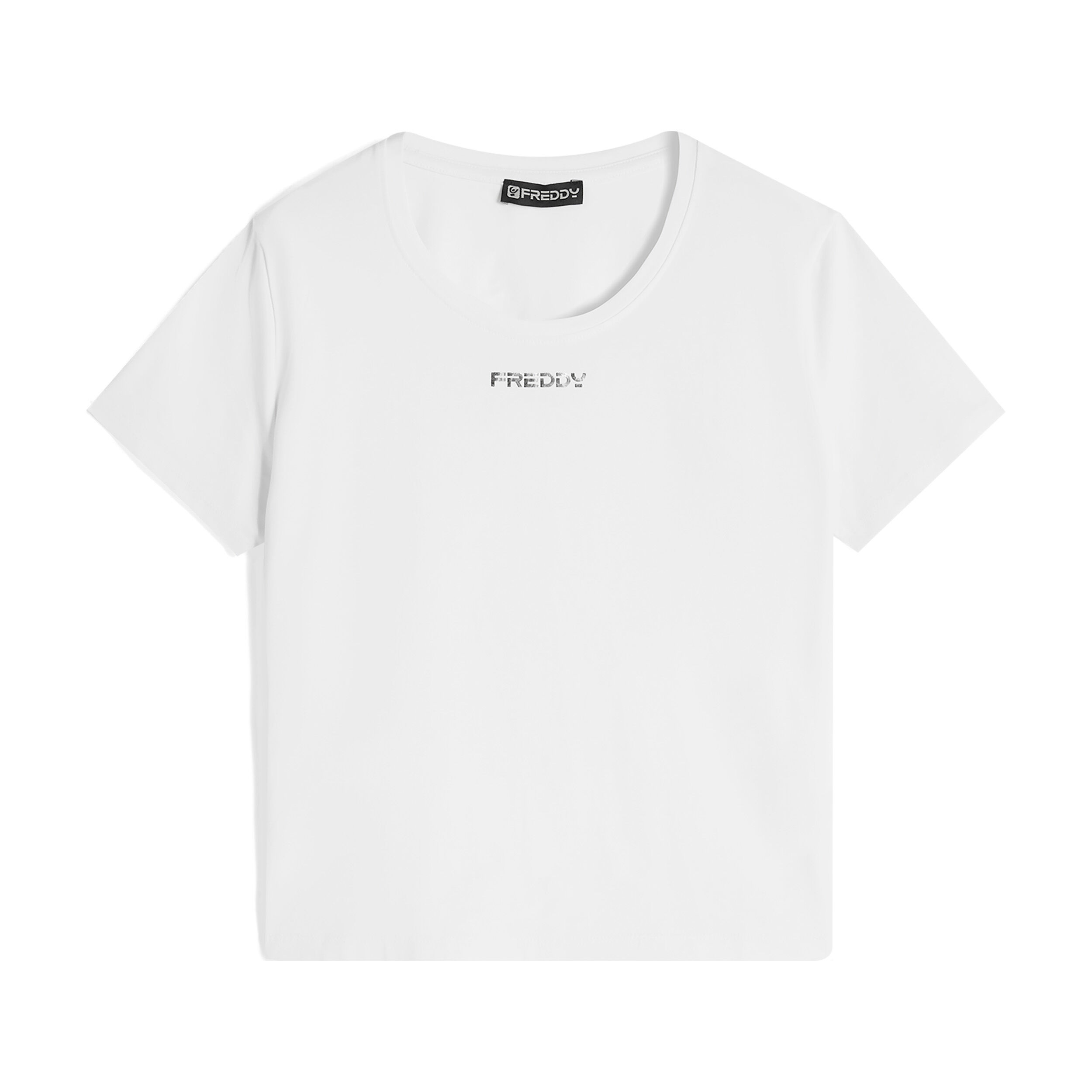 Freddy T-shirt donna in jersey corta in vita con piccola stampa Bianco Donna Extra Large