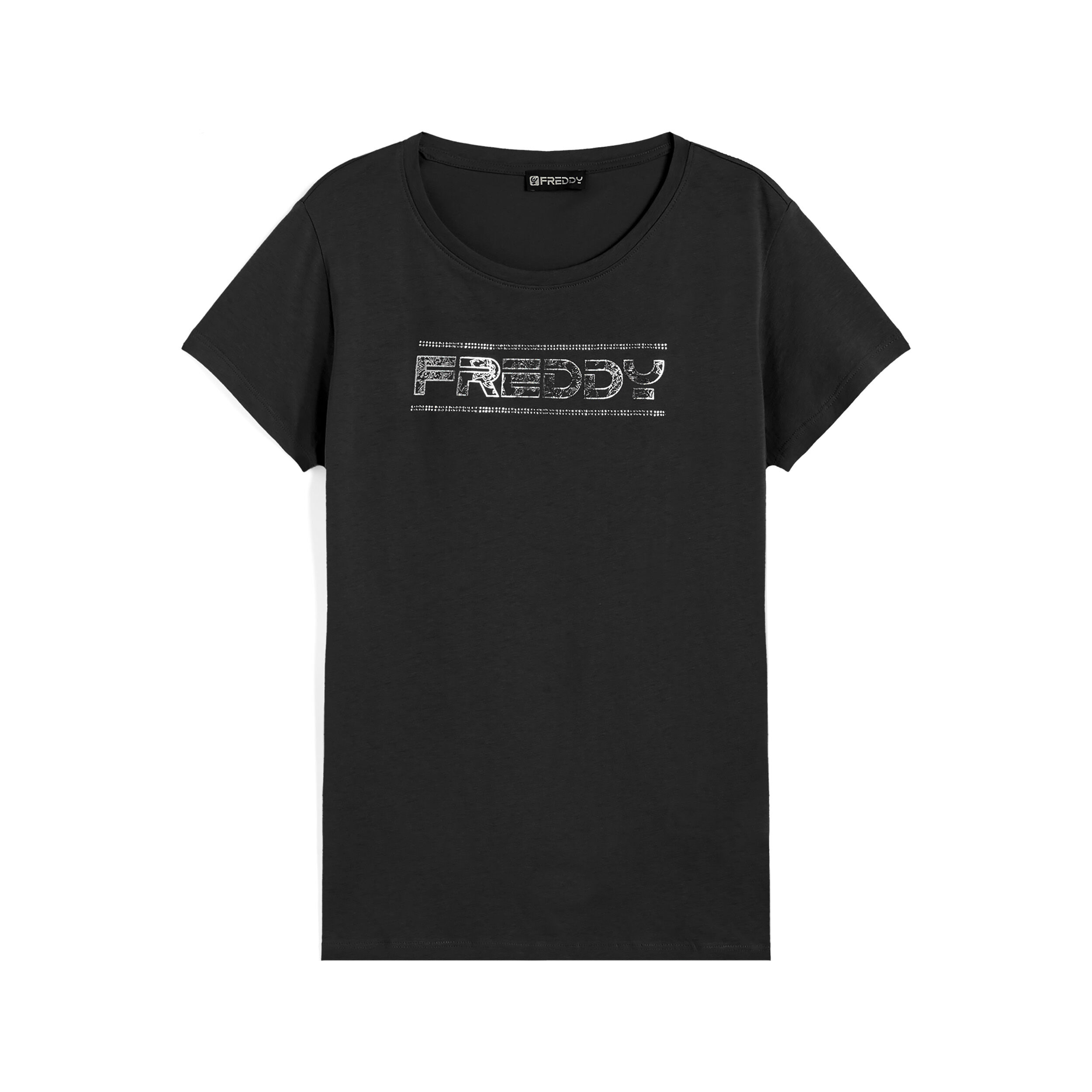Freddy T-shirt donna in jersey leggero con logo effetto paisley Nero Donna Extra Small